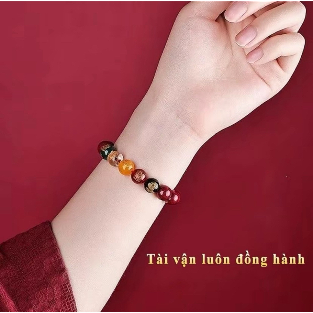(Tặng lá vàng) Vòng Tay Chu Sa Ngũ Lộ Thần Tài
