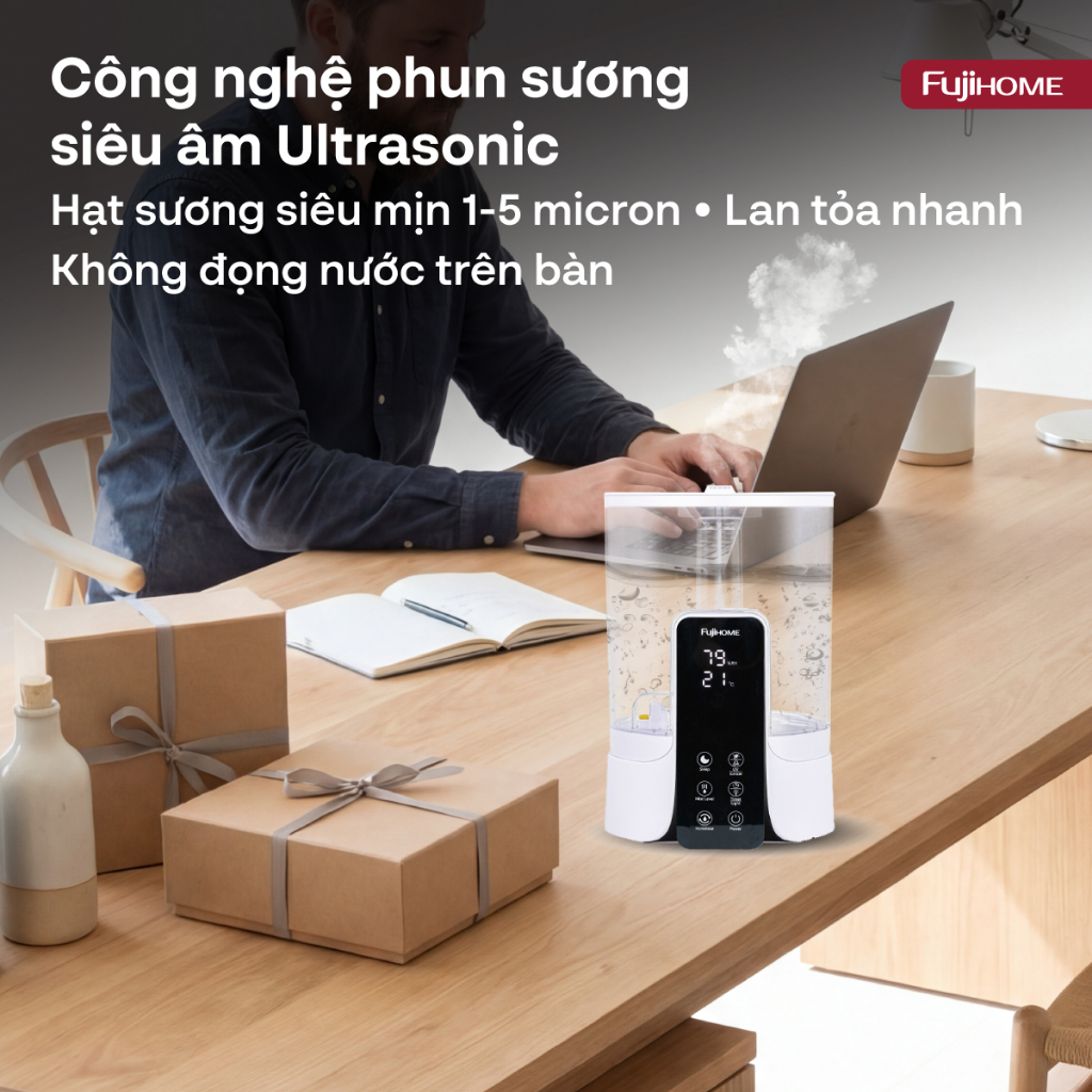 Máy phun sương tạo ẩm không khí UVC Ionizer Nhập Khẩu FUJIHOME HM06EUV 6L, máy khuếch tán tinh dầu