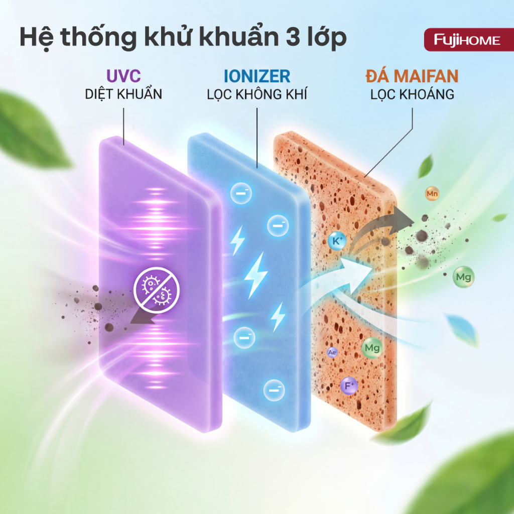 Máy phun sương tạo ẩm không khí UVC Ionizer Nhập Khẩu FUJIHOME HM06EUV 6L, máy khuếch tán tinh dầu
