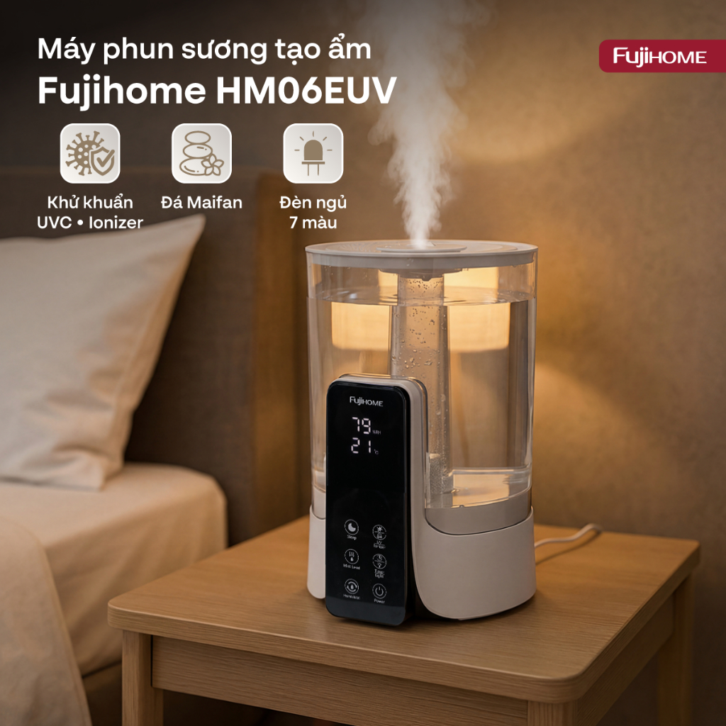 Máy phun sương tạo ẩm không khí UVC Ionizer Nhập Khẩu FUJIHOME HM06EUV 6L, máy khuếch tán tinh dầu