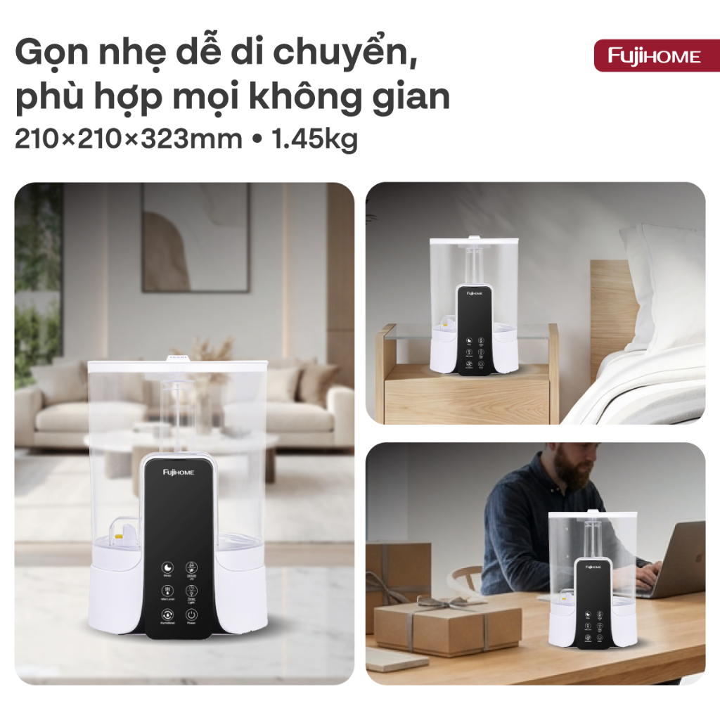 Máy phun sương tạo ẩm không khí UVC Ionizer Nhập Khẩu FUJIHOME HM06EUV 6L, máy khuếch tán tinh dầu
