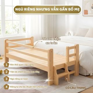 Giường Ngủ cho Bé từ 1m3 - 2m Có Cầu Thang An Toàn, Giường Gỗ Thông 100% Sấy Nhiệt Chống Mốc Lắp Ráp