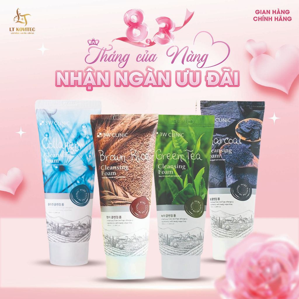 Sữa rửa mặt 3W Clinic Hàn Quốc 100ml cấp ẩm, làm sạch da loại bỏ bụi chiết xuất thành phần tự nhiên