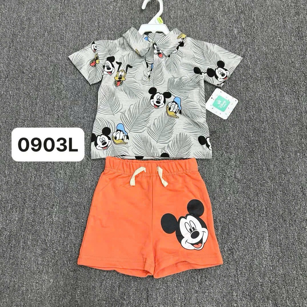 Bộ đồ polo bé trai xuất dư 0903L họa tiết xinh xắn – set quần áo trẻ em nam size 1-6Y (10-25kg)
