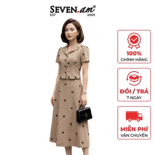 Set áo ký giả be nâu xước họa tiết cherry đen thêu nổi thời trang nữ Seven.AM H113175I H730337I