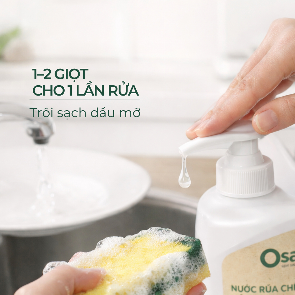 NƯỚC RỬA CHÉN OSARO 2KG – Sạch nhanh dầu mỡ, dễ tráng, hương tinh dầu tự nhiên