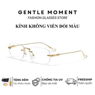 Kính không viền gọng kim loại đổi màu GENTLE MOMENT chống ánh sáng xanh chống tia UV thời trang phong cách GMX137