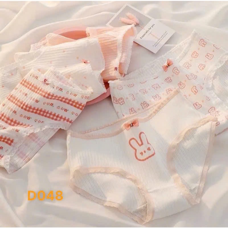 Quần lót cotton hoạ tiết thỏ cam dễ thương cotton co giãn tốt