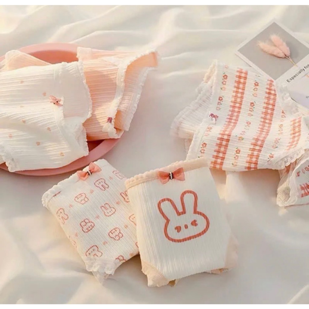 Quần lót cotton hoạ tiết thỏ cam dễ thương cotton co giãn tốt