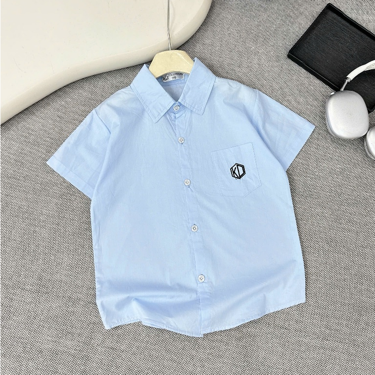 Áo Sơ Mi cho Bé Trai, Chất THÔ hàn TRƠN  mềm mát, phong cách, lịch sự, 2 màu trắng, xanh. SIZE TỪ 17-60kg