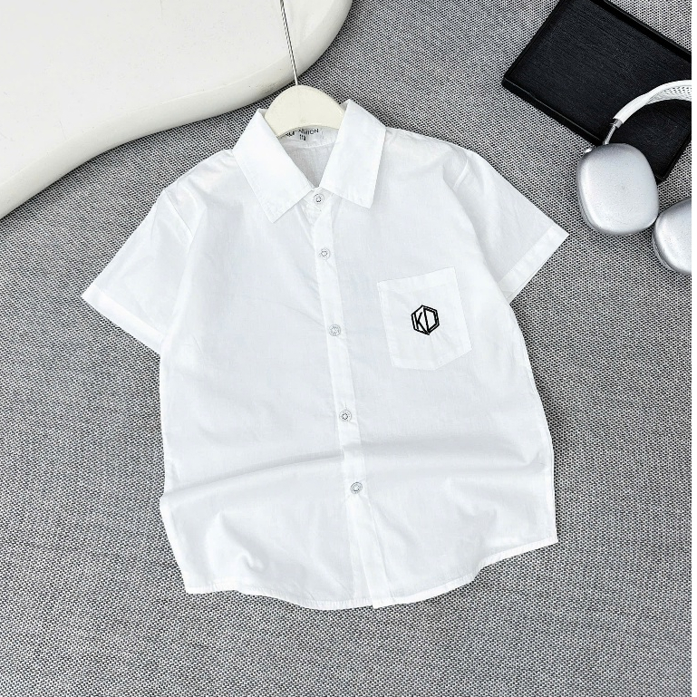 Áo Sơ Mi cho Bé Trai, Chất THÔ hàn TRƠN  mềm mát, phong cách, lịch sự, 2 màu trắng, xanh. SIZE TỪ 17-60kg