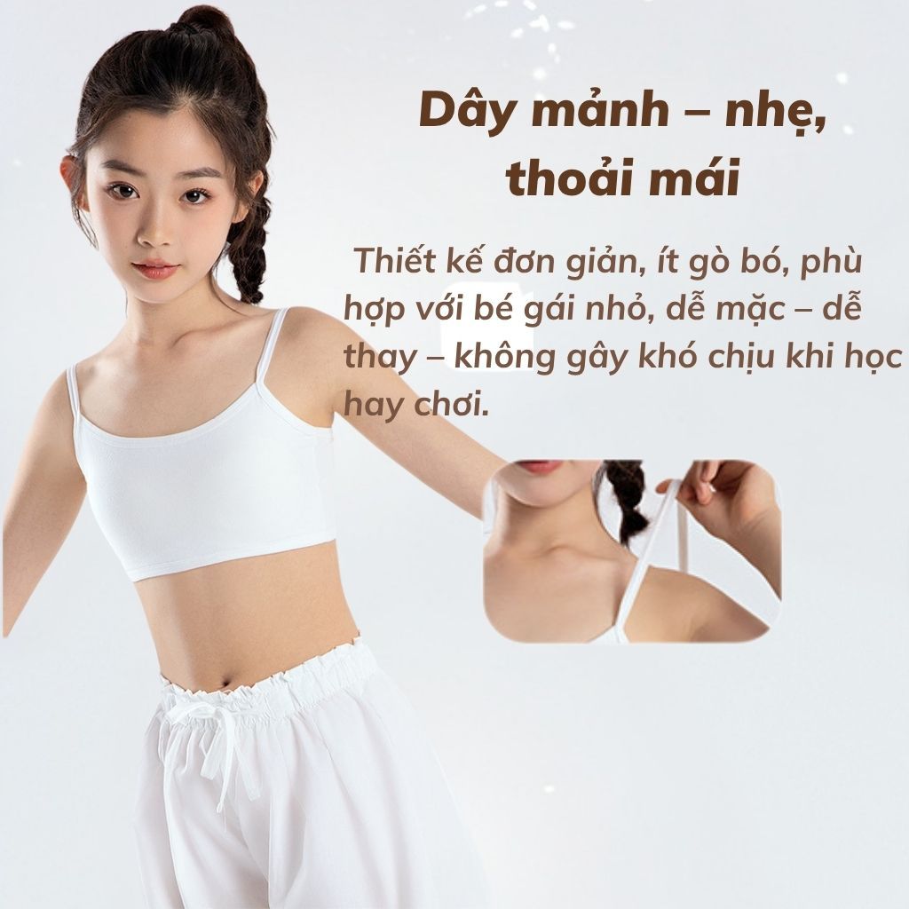Áo lót bé gái cotton thoáng khí kiểu dáng basic 2 dây mảnh mặc đi học đi chơi thoải mái LANIXA B032
