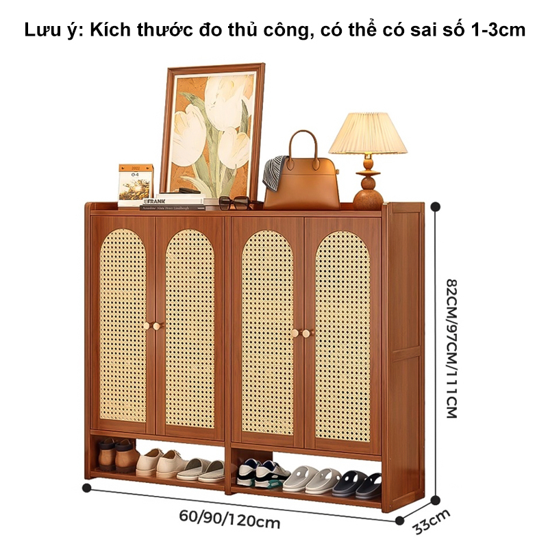 Tủ Giày Tre Mây 4 Cánh Đan Tinh Xảo Vừa Chứa Giày Vừa Trang Trí Phong Cách Tự Nhiên