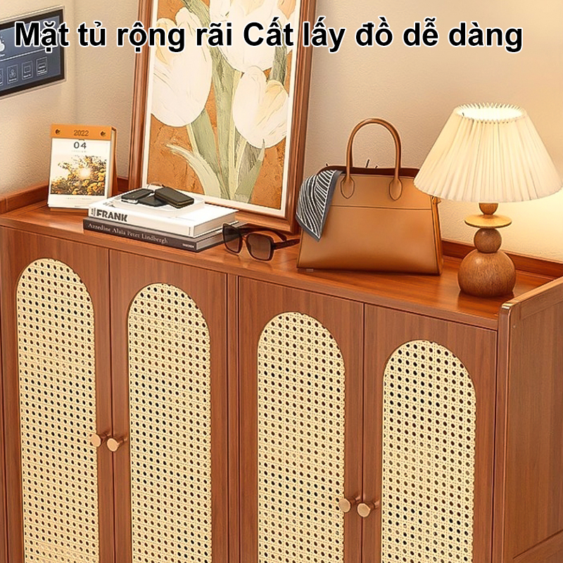 Tủ Giày Tre Mây 4 Cánh Đan Tinh Xảo Vừa Chứa Giày Vừa Trang Trí Phong Cách Tự Nhiên