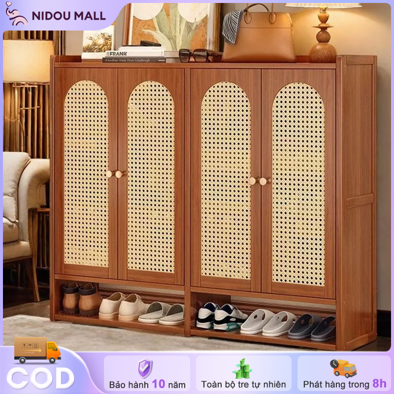 Tủ Giày Tre Mây 4 Cánh Đan Tinh Xảo Vừa Chứa Giày Vừa Trang Trí Phong Cách Tự Nhiên