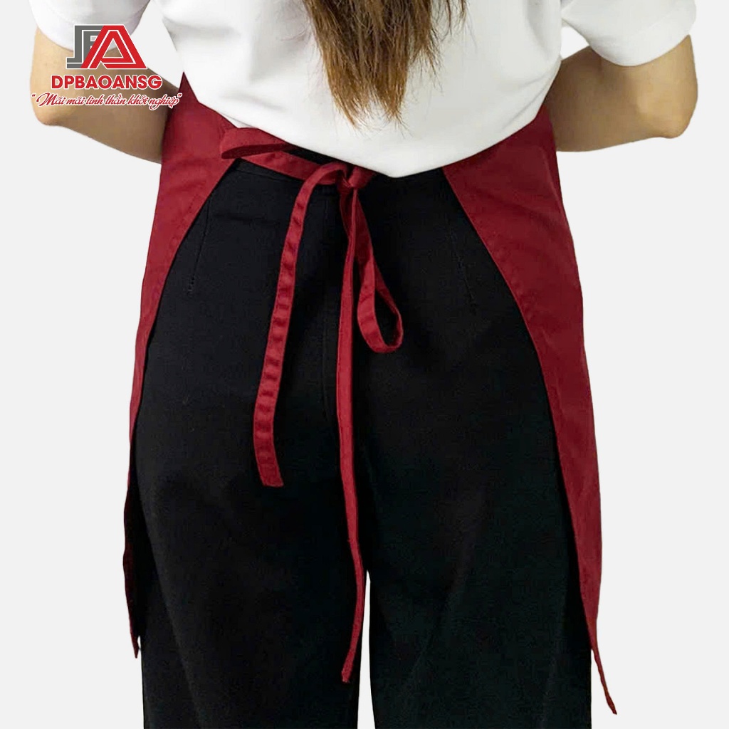 Tạp Dề Ngắn Màu Đỏ Đô Cho Phục Vụ, Pha Chế, Bán Hàng - Vải Kaki Dày Thoáng, Dễ Phối Khi Làm Việc