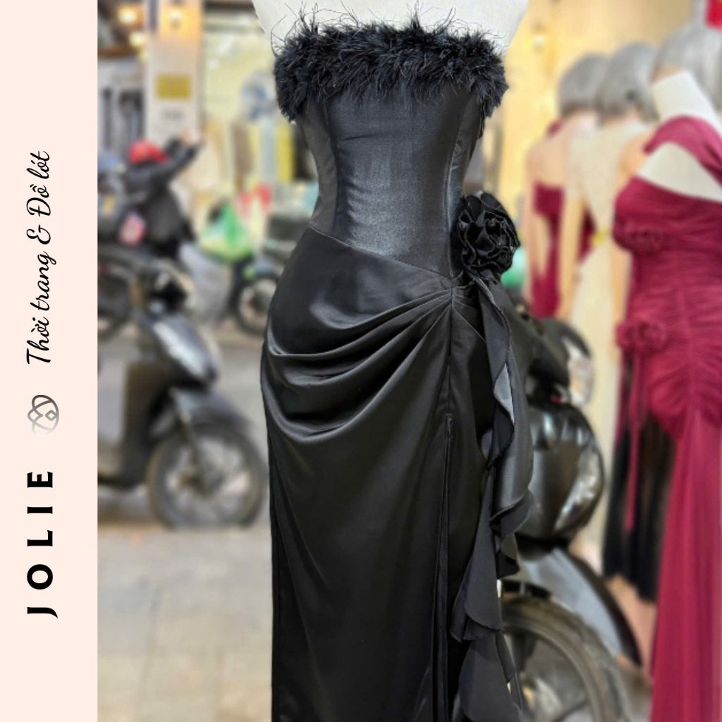 Đầm Quây Dự Tiệc Jolie Ivory – Thiết Kế Đính Lông Vũ & Hoa Nổi Cao Cấp