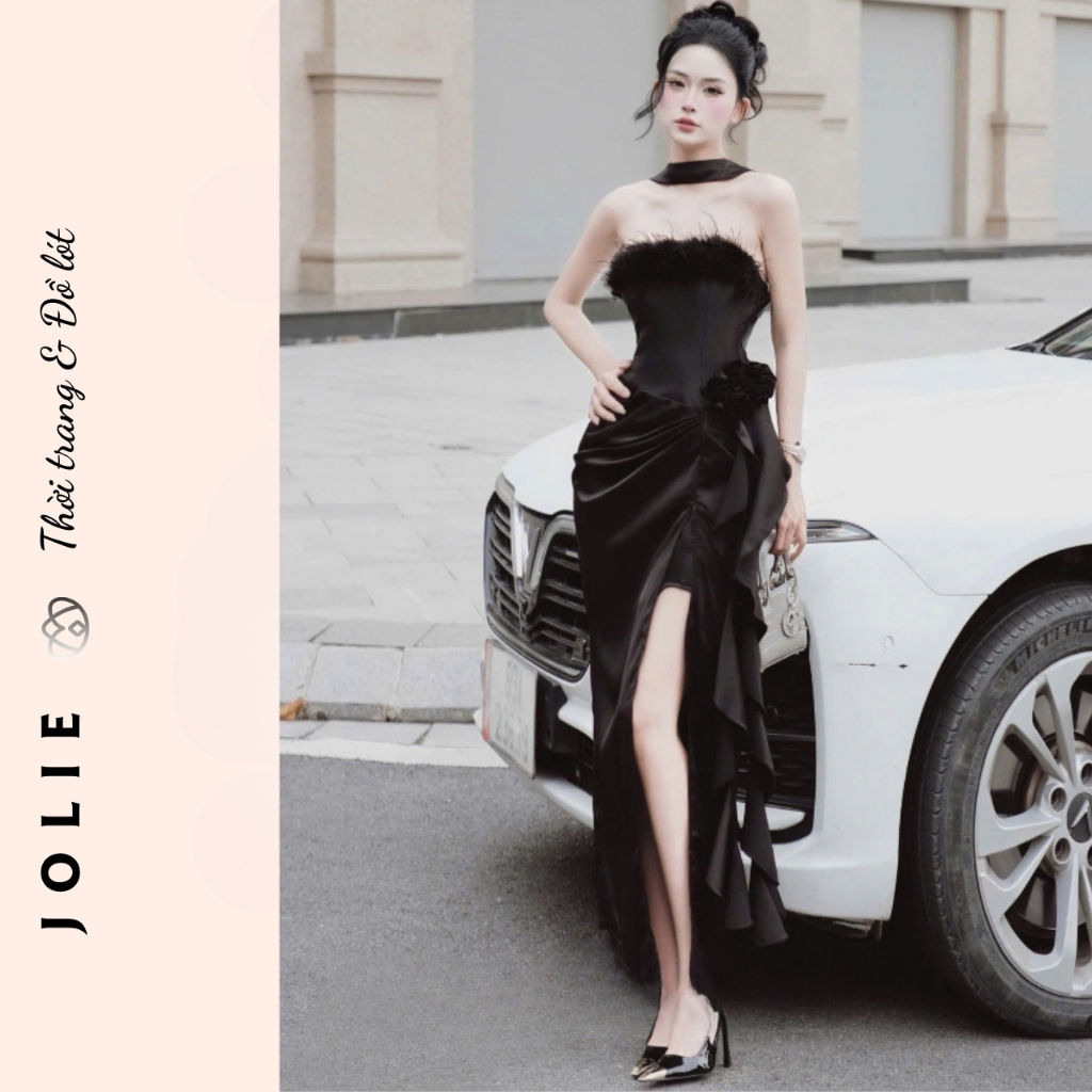 Đầm Quây Dự Tiệc Jolie Ivory – Thiết Kế Đính Lông Vũ & Hoa Nổi Cao Cấp