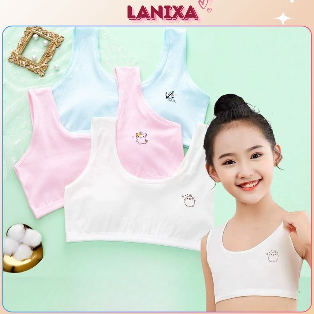 Áo lá bé gái học sinh cotton thấm hút thoáng mát kiểu dáng basic in thú cute đáng yêu LANIXA B341
