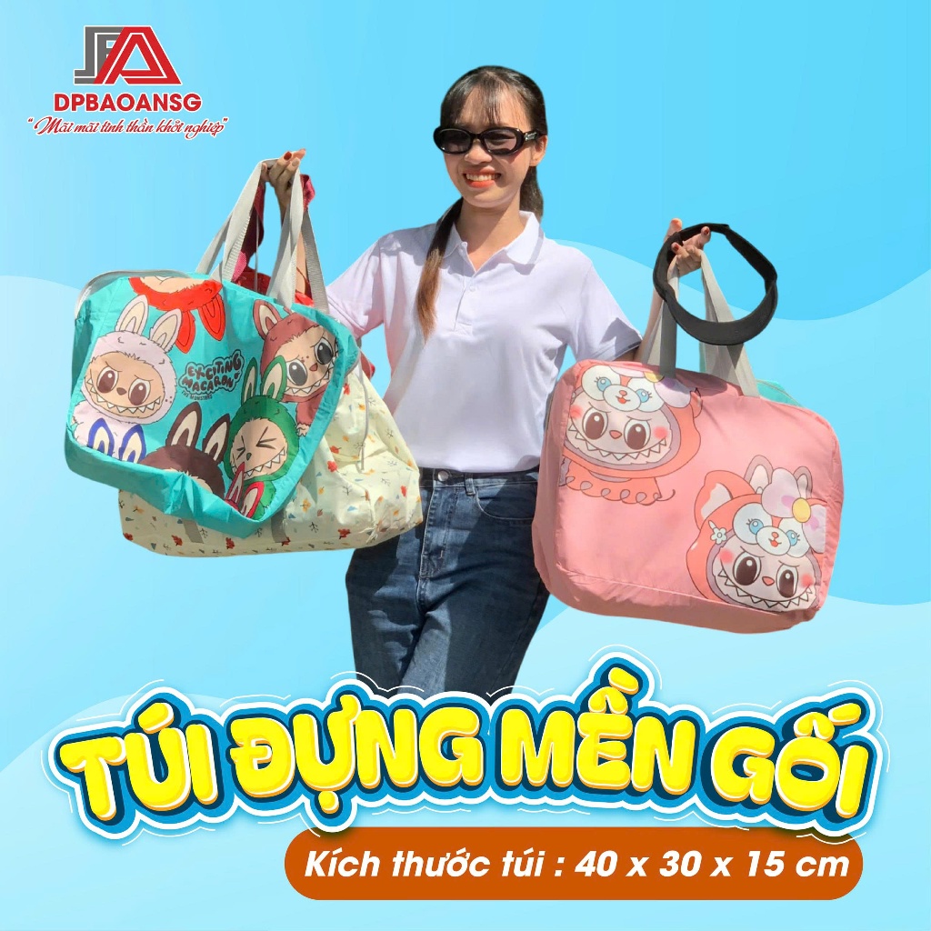 Túi Đựng Quần Áo Du Lịch, Mền Gối Văn Phòng - Vải Bố Chống Thấm Nhẹ, Nhiều Màu, In Hình