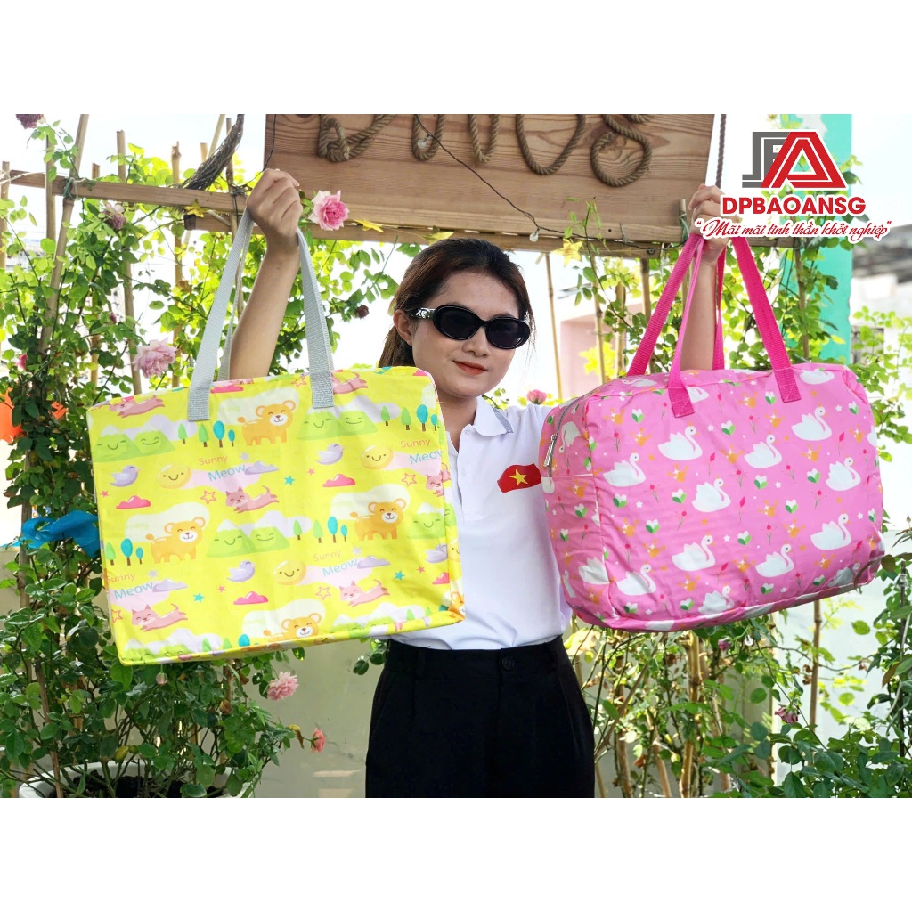 Túi Đựng Quần Áo Du Lịch, Mền Gối Văn Phòng - Vải Bố Chống Thấm Nhẹ, Nhiều Màu, In Hình