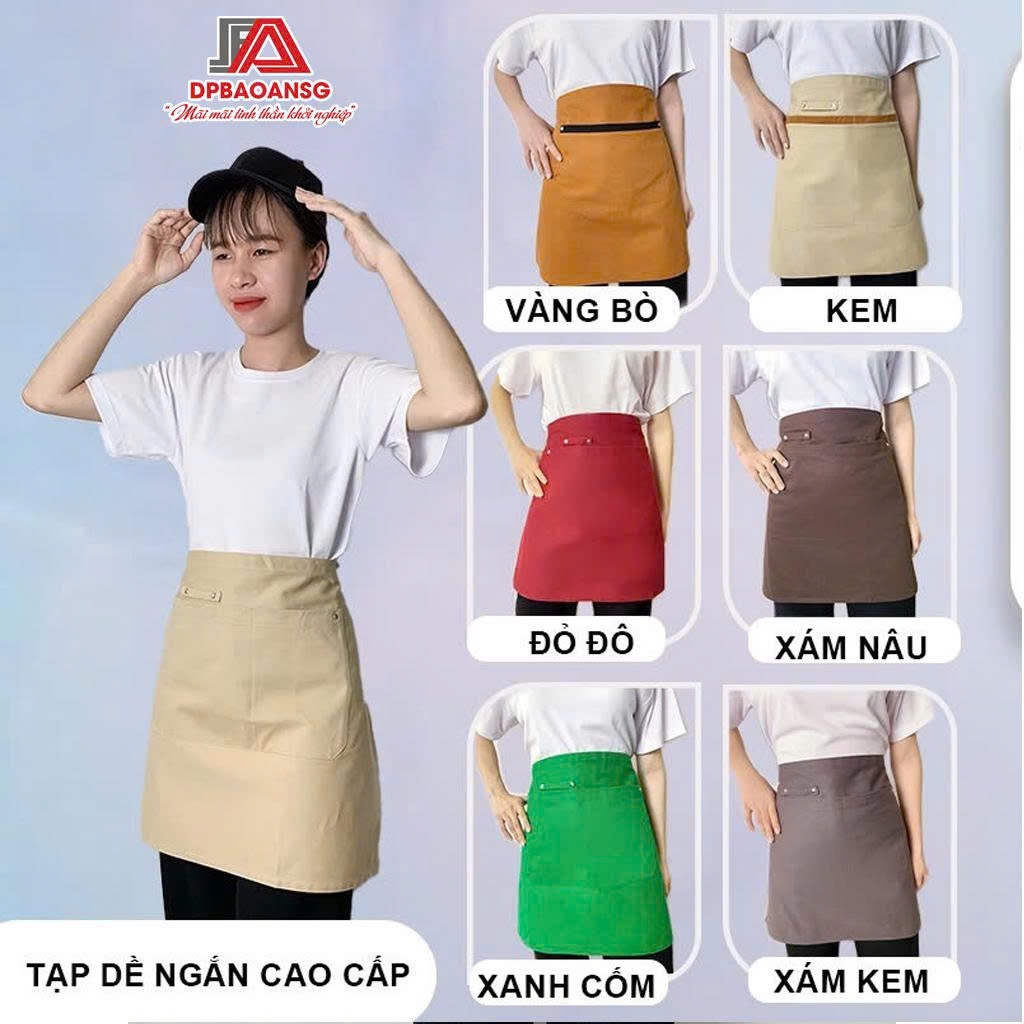 Tạp Dề Ngắn Cột Ngang Hông Vải Kaki  Cotton Cao Cấp Có Túi Tiện Lợi - Nhiều Màu, Dễ Phối Áo Đồng Phục