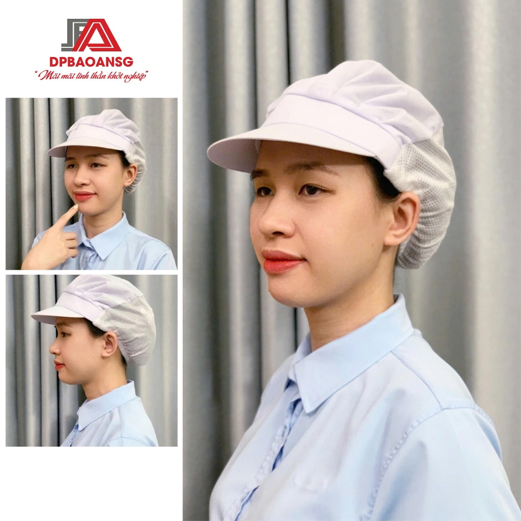 Nón vải lưới trùm tóc công nhân sản xuất - Mũ công nghiệp thực phẩm màu trắng vành ngắn