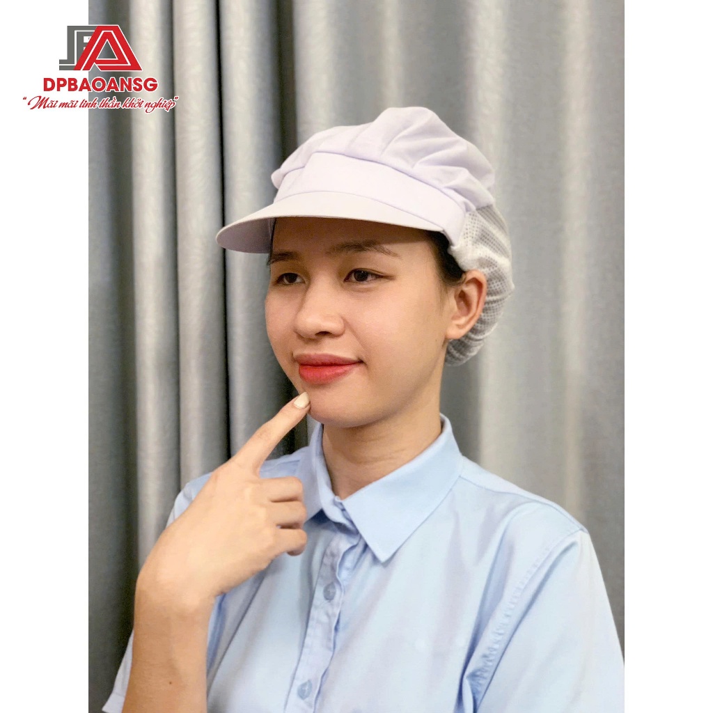 Nón vải lưới trùm tóc công nhân sản xuất - Mũ công nghiệp thực phẩm màu trắng vành ngắn