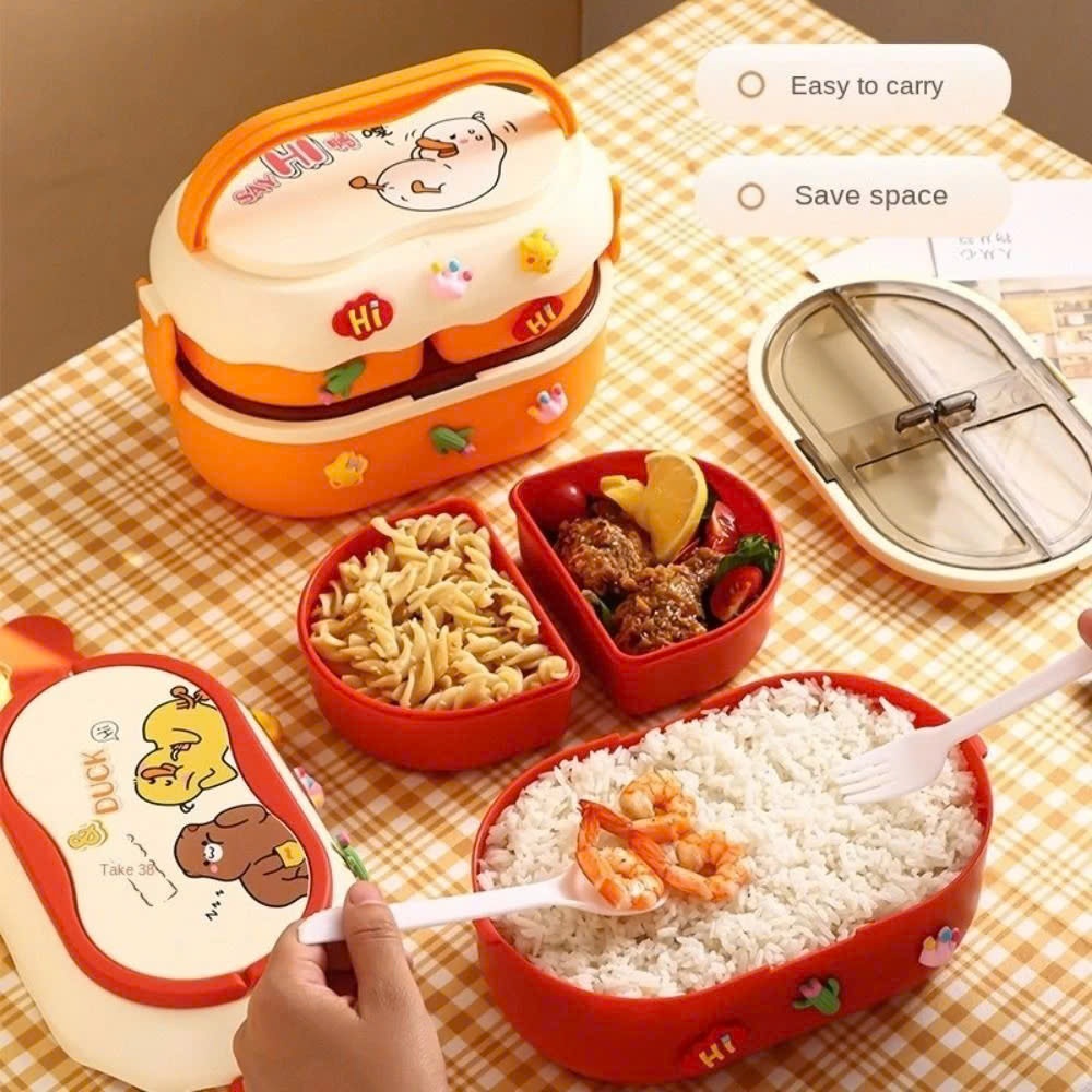 HỘP CƠM TRƯA HOẠT HÌNH DUNG TÍCH LỚN - Hộp Đựng Cơm 2 Tầng Chống Rò Rỉ,Nhựa An Toàn Dùng Lò Vi Sóng