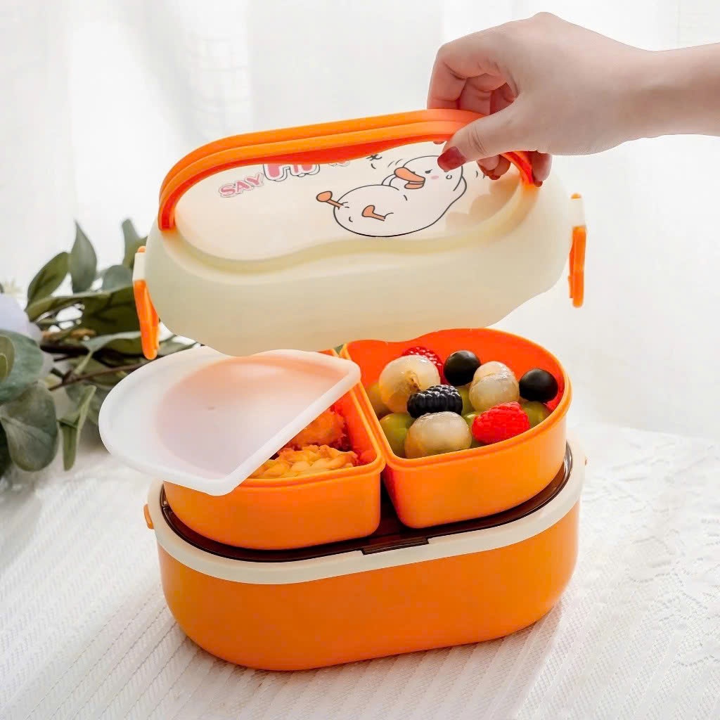 HỘP CƠM TRƯA HOẠT HÌNH DUNG TÍCH LỚN - Hộp Đựng Cơm 2 Tầng Chống Rò Rỉ,Nhựa An Toàn Dùng Lò Vi Sóng