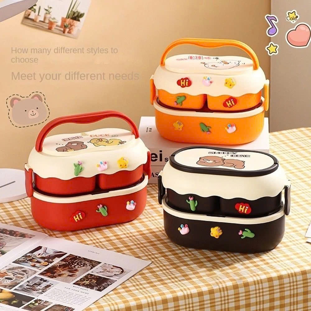 HỘP CƠM TRƯA HOẠT HÌNH DUNG TÍCH LỚN - Hộp Đựng Cơm 2 Tầng Chống Rò Rỉ,Nhựa An Toàn Dùng Lò Vi Sóng