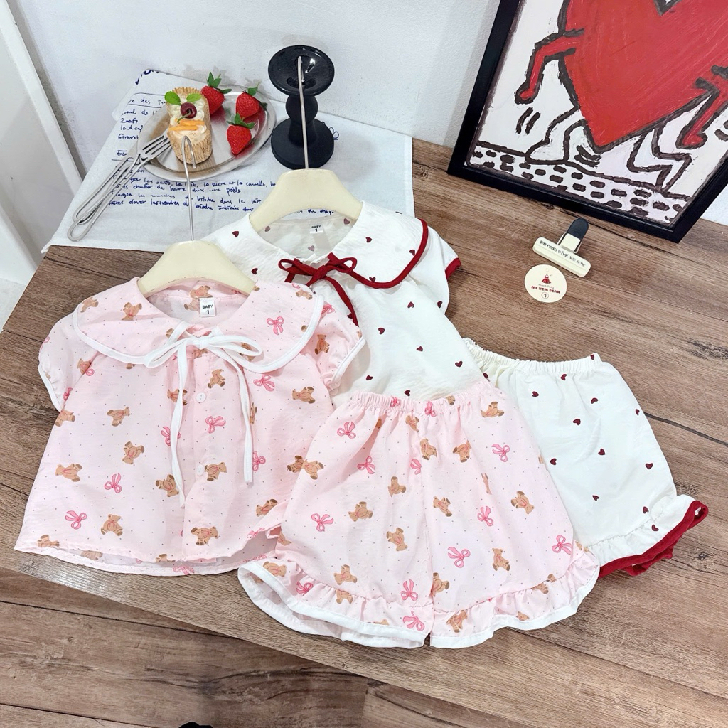 (Mekembean) Bộ pijama cộc tay bé gái bánh bèo siuuu yêu bé gái , bộ pijama bé gái cộc tay , bộ pijama bé gái mùa hè