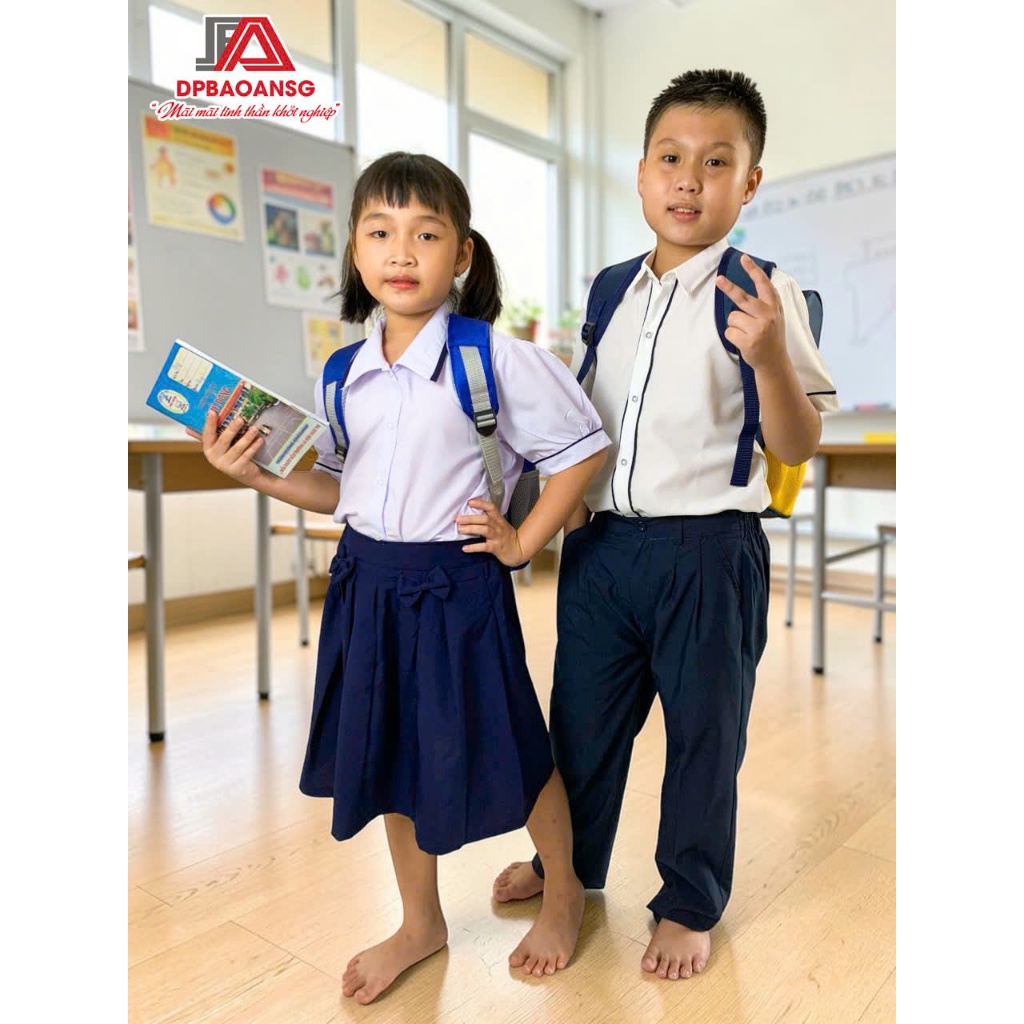 Áo Sơ Mi Đồng Phục Học Sinh Tiểu Học Vải Mát Form Đẹp