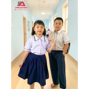 Áo Sơ Mi Đồng Phục Học Sinh Tiểu Học Vải Mát Form Đẹp