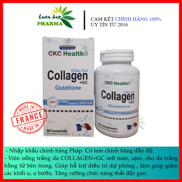 glutathione 500 mg lọ 60 viên Nhập Pháp] Collagen +GC Glutathion 500mg (Lọ 60 viên) - Giúp làm đẹp da,  chống lão hóa