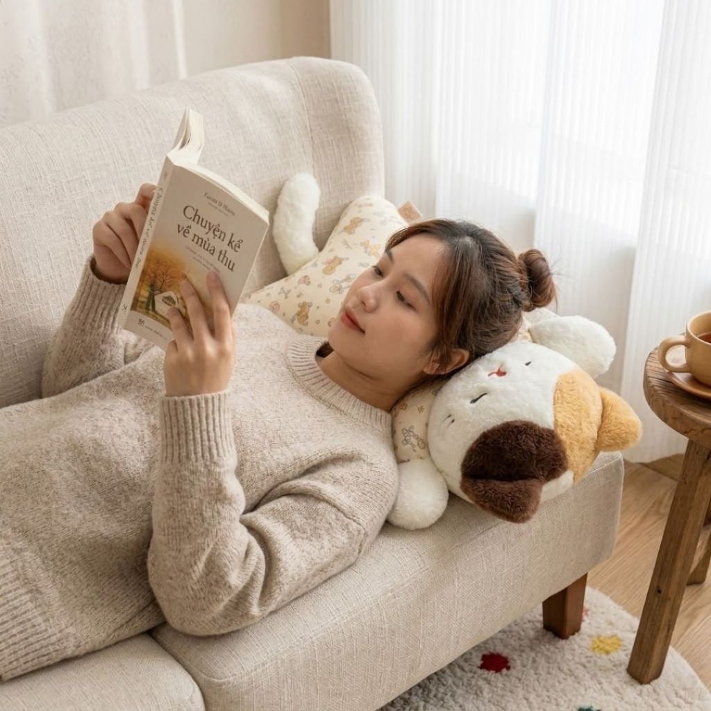 Gối Ôm Gấu Bông Hình Động Vật Mèo Và Heo Dễ Thương, Gối Tựa Lưng Văn Phòng Siêu Mềm Mịn Đàn Hồi, Bobesu