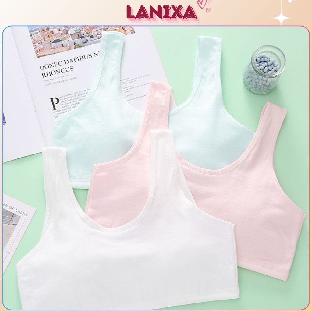 Áo lá bé gái tuổi dậy thì cotton kháng khuẩn thoáng khí kiểu dáng basic lưng dáng chui LANIXA B508