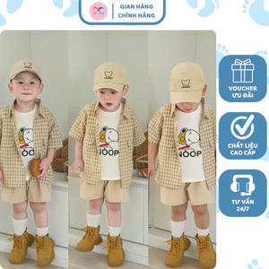 N91- set 4 ct cộc nâu snoopy kèm mũ- a111.116