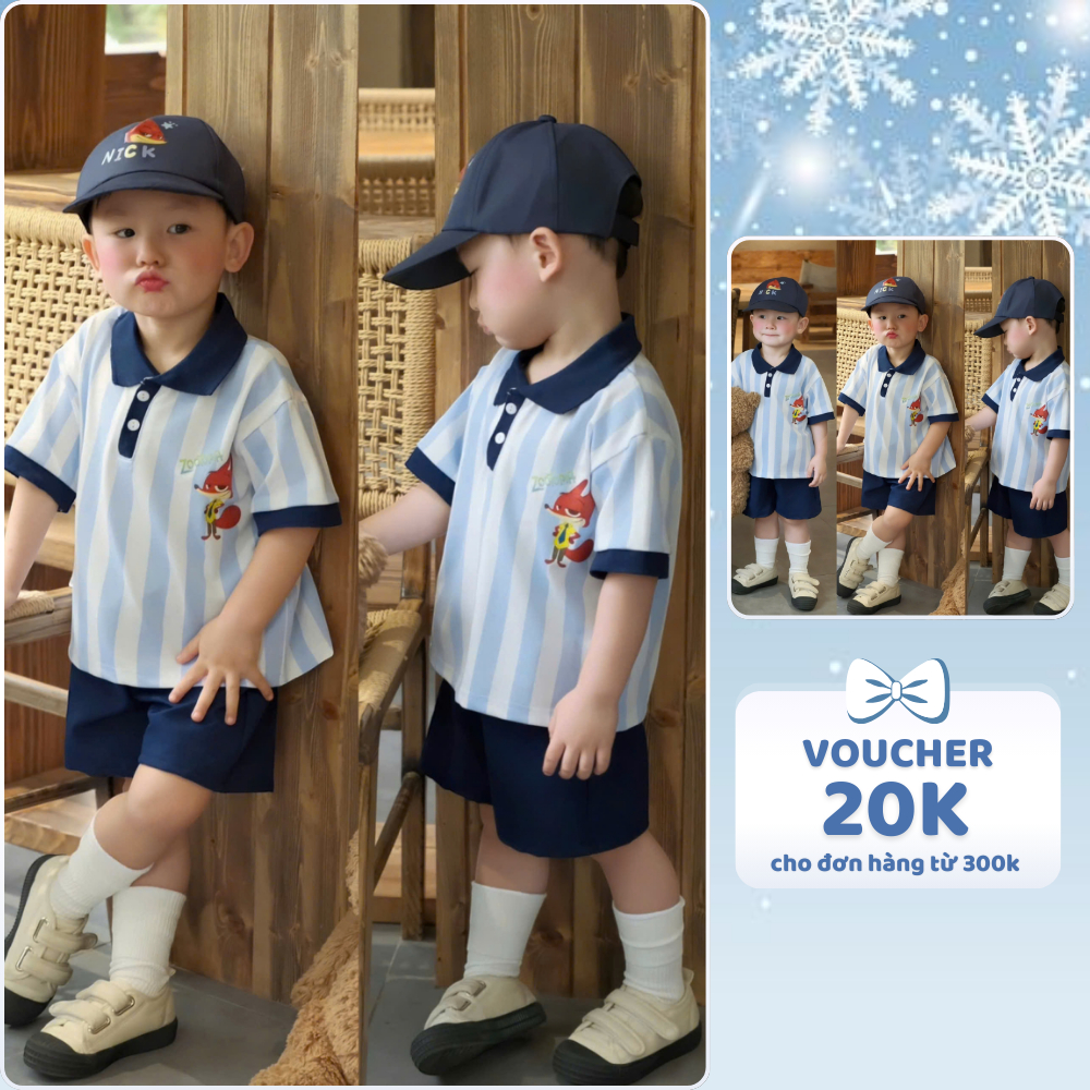 [À ƠI SHOP] N78- bộ polo sọc xanh con cáo kèm mũ - a117.1788
