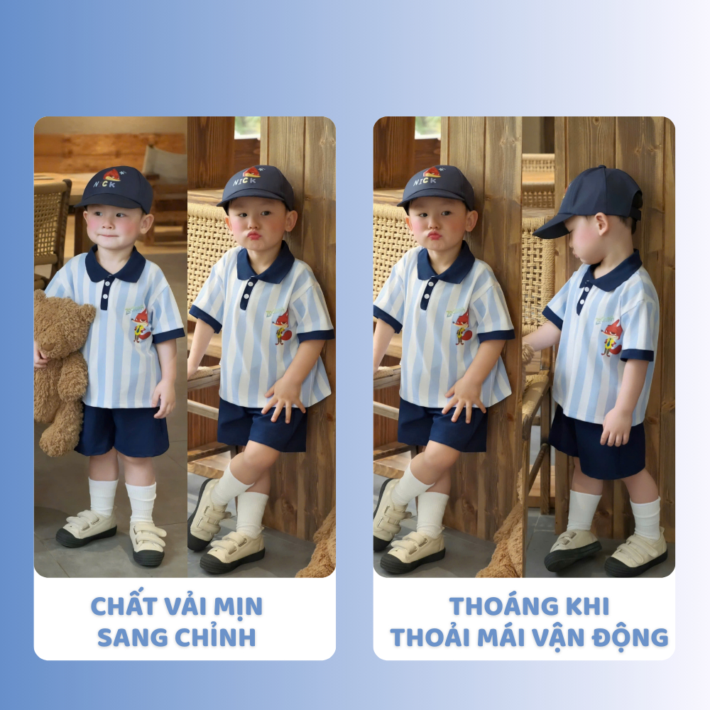 [À ƠI SHOP] N78- bộ polo sọc xanh con cáo kèm mũ - a117.1788