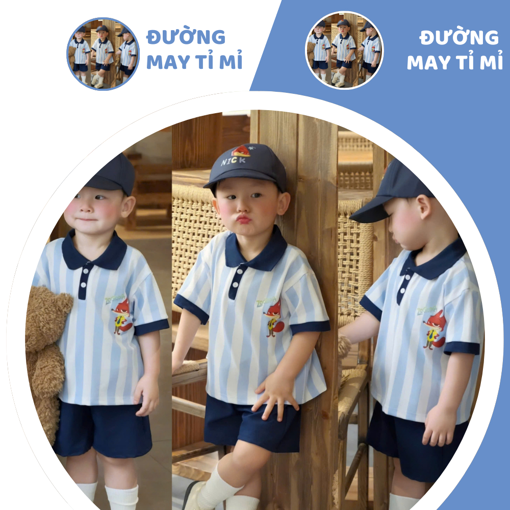 [À ƠI SHOP] N78- bộ polo sọc xanh con cáo kèm mũ - a117.1788
