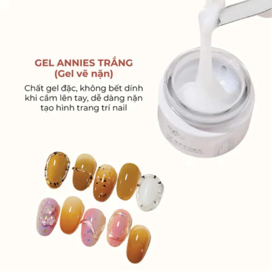 Gel nặn Annies trong suốt không bết dính 20g - Gel nặn nail định hình màu trắng, trong suốt trang trí móng tạo hình 3D