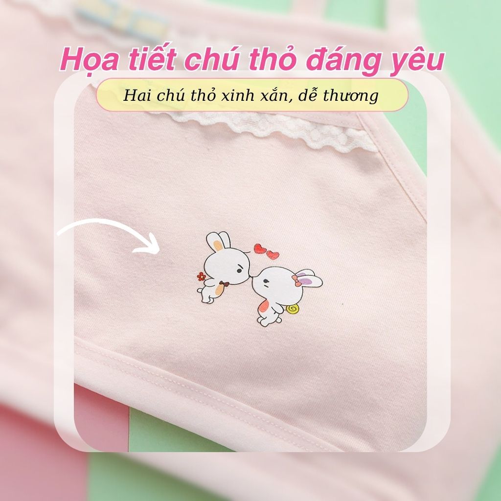 Áo lót bé gái học sinh tuổi dậy thì cotton dày dặn viên ren in thỏ xinh xắn đáng yêu LANIXA B538