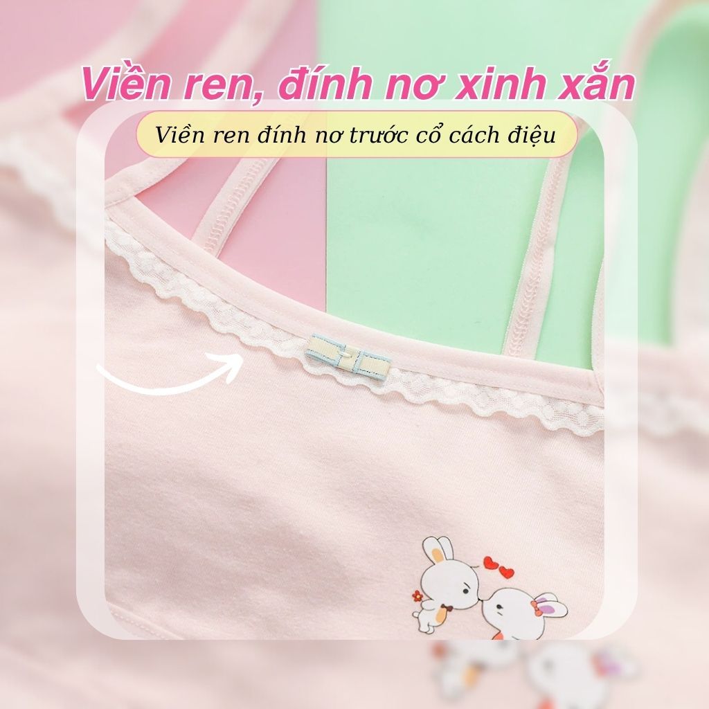 Áo lót bé gái học sinh tuổi dậy thì cotton dày dặn viên ren in thỏ xinh xắn đáng yêu LANIXA B538