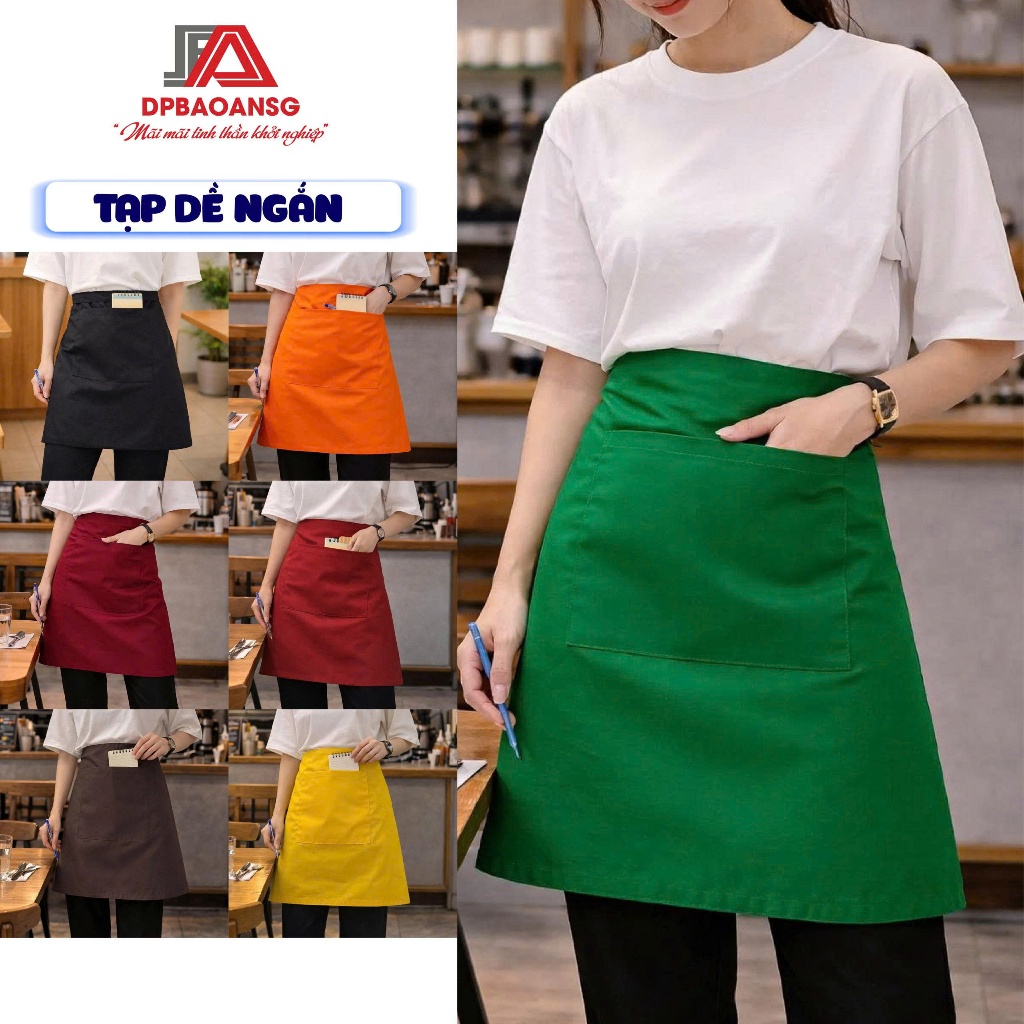Tạp Dề Quán Vải Kaki Dáng Ngắn - Tạp Dề Nhiều Màu Đồng Phục Cho Nam Nữ Phục Vụ