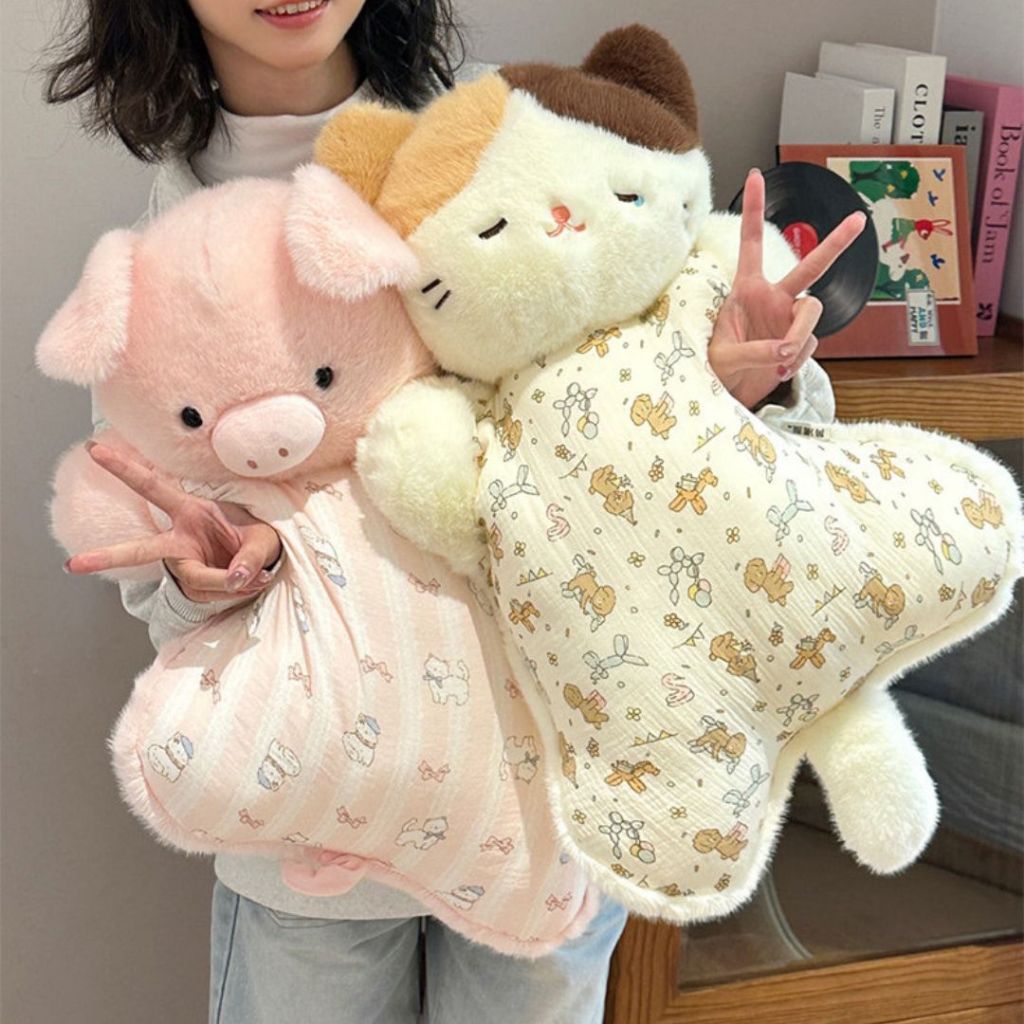 Gấu Bông Gối Ôm Hình Thú Heo Và Mèo Mềm Mại Dễ Thương, Gối Tựa Lưng Văn Phòng Đàn Hồi Thoáng Khí, Babisu