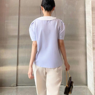 Áo Sơ Mi Nữ JASEY Công Sở Kiểu Cổ Sen Lệch Chất Thô Mát Phối Màu Xanh Điệu Đà Duyên Dáng 6057
