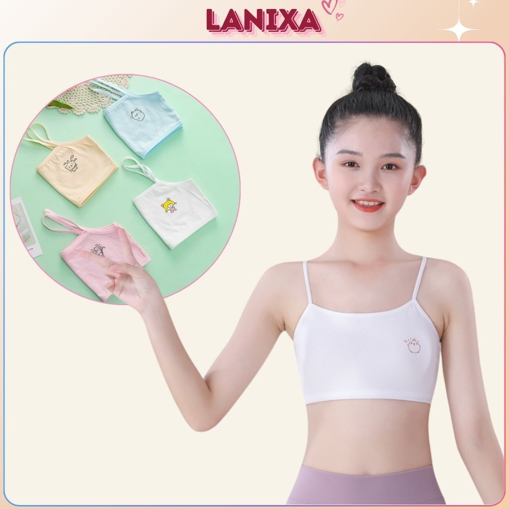 Áo lót lá bé gái tuổi dậy thì cotton thấm hút co giãn vừa phải cho bé mặc đi học đi chơi LANIXA B402