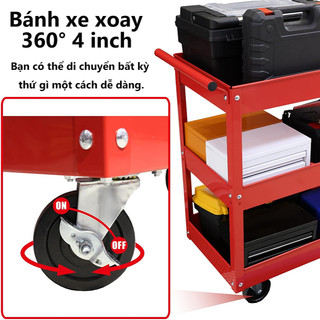 Xe đẩy dụng cụ đồ nghề 3 tầng có hệ thống bánh xe xoay 360 độ tiện lợi hàng nhập khẩu Chịu tải 100KG