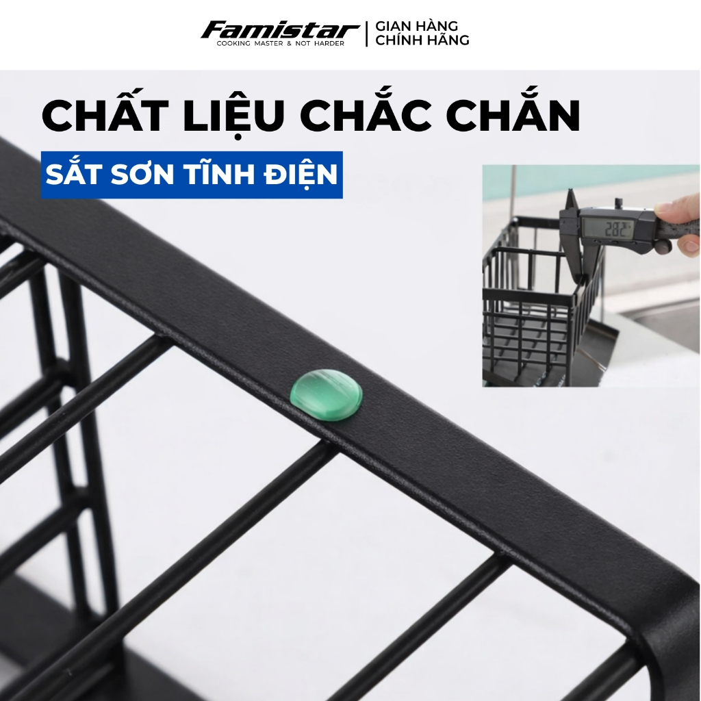 Kệ Để Đồ Rửa Chén Đen Sơn Tĩnh Điện Có Khay Hứng Nước Famistar Kệ Đựng Đồ Bồn Rửa Bát Tiện Lợi LSJ02